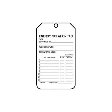 Accuform Safety Tags, ENERGY ISOLATION TAG, 5.75in x 3.25in, RP-Plastic, 5PK MDT400PTM
